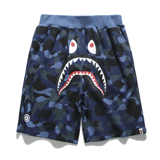 Bape Shark Head Print Men's And Women's Casual Print Beach Pants Shorts