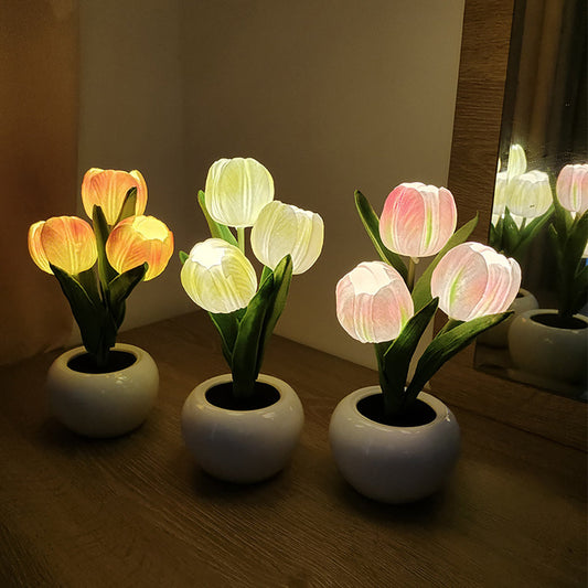 LED Artificial Tulip Night Light Flower Table Lamp Flowerpot Potted Plant